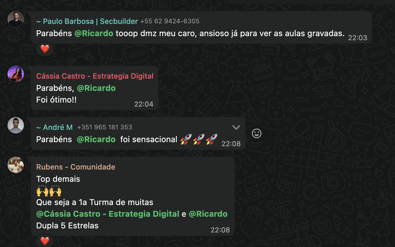 Depoimento — Parabéns da turma
