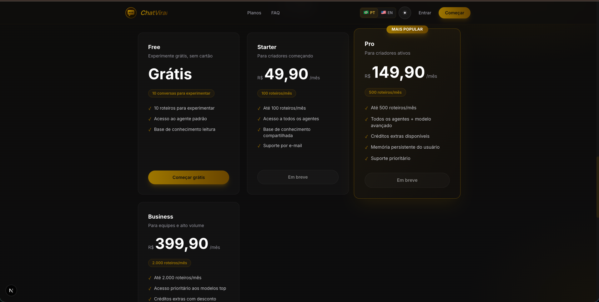 Chat Viral — Planos